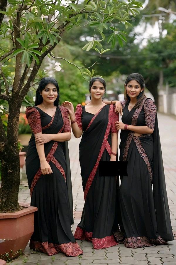 Ready to wear Beautiful 3 Colour DHAVANI SET - S, Black & Red