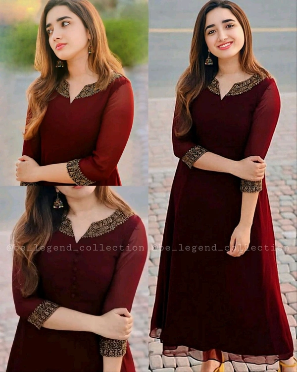 Women Embroidered Georgette Anarkali Gown - M