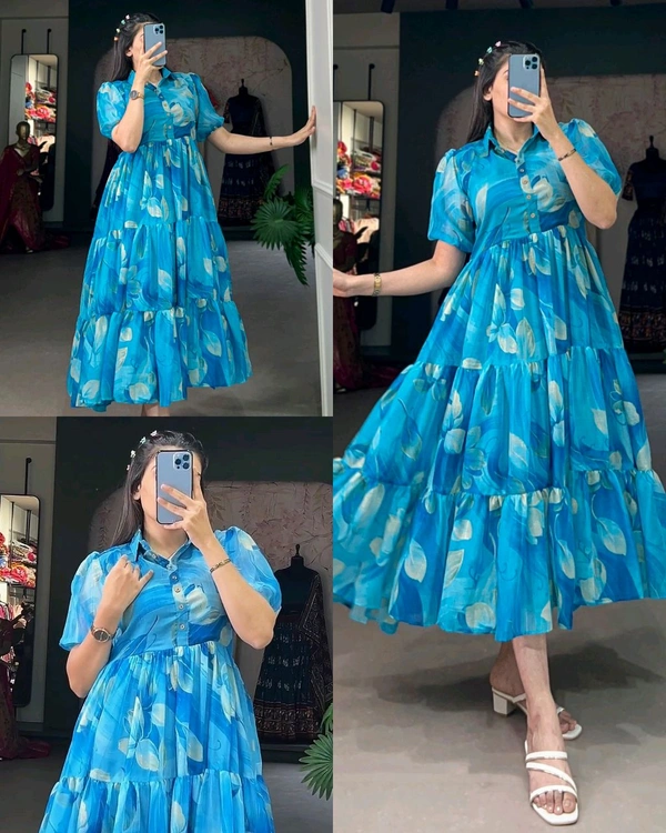 Summer Style Chiffon Maxi Frock Collection - Sky Blue, L