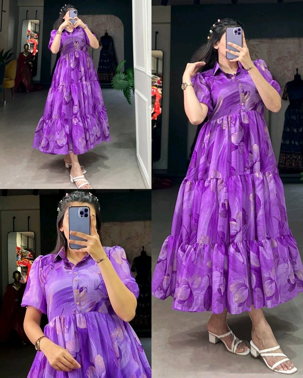 Summer Style Chiffon Maxi Frock Collection - Purple, 2XL