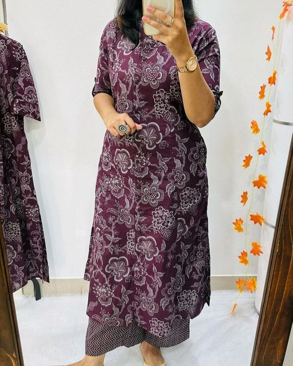 Launching Designer Co-Ords set in *Aline kurti pattern paired with Ankle length pant  - Wine, XL
