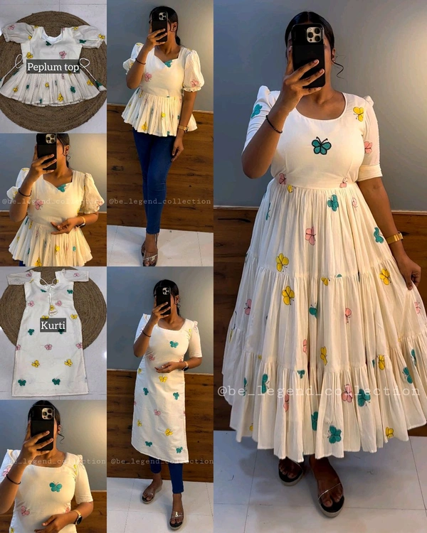 3 Types of Style Kora Cotton Butterfly Outfits - S, Top