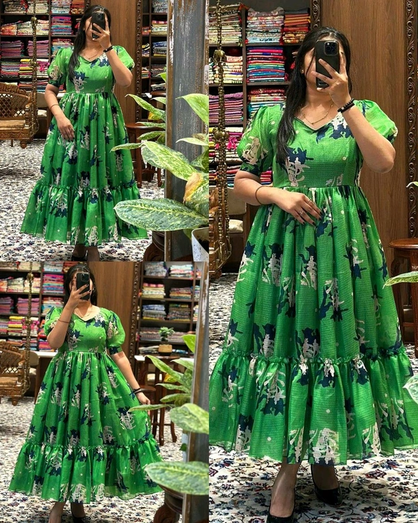 Elegance Floral Midi Dress💚 - M