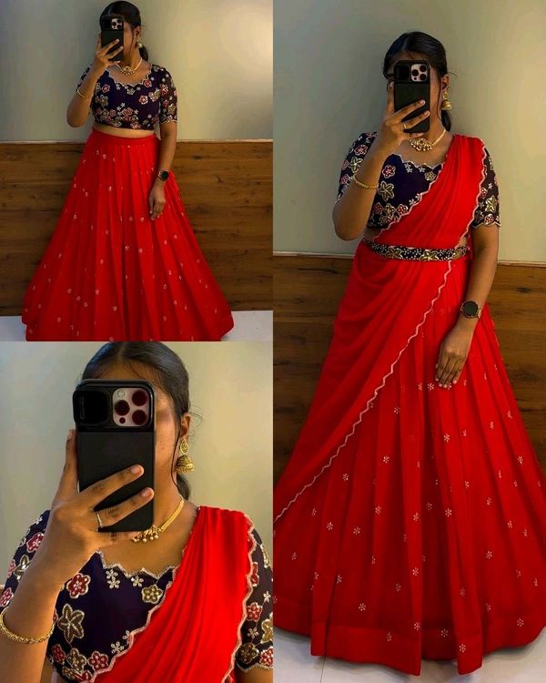 FULL STITCHED SOFT ORGANZA WITH ZARI EMBROIDERY WORK  WITH ZARI BORDER - Free Size