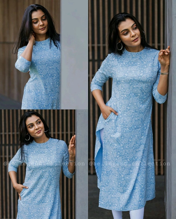 Elegant Print Kurti - Sky Blue, L