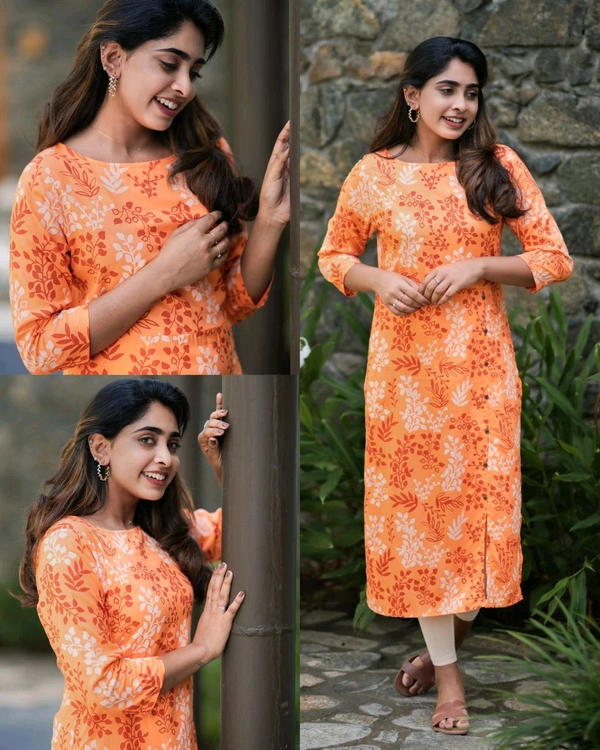 Elegant Print Kurti - Orange, M