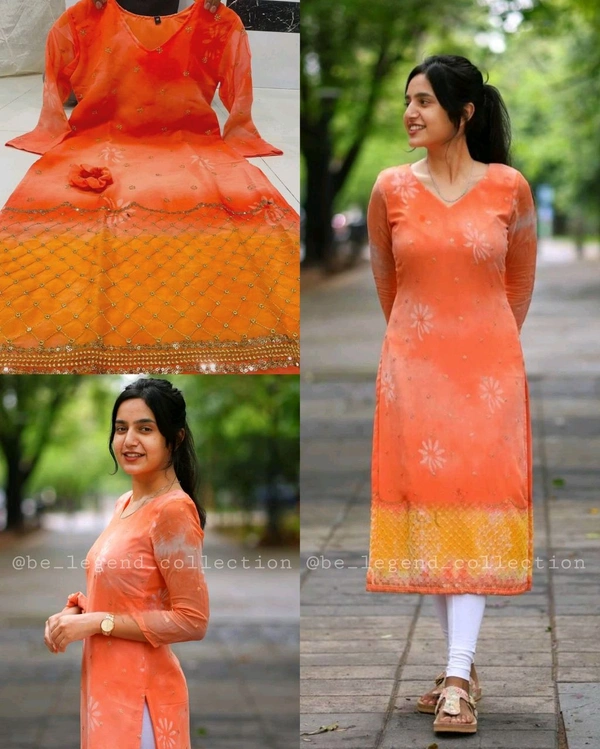 Gorgette Embriodry with Printing Kurti - L