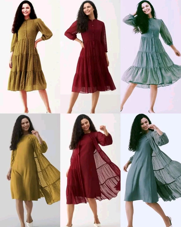 Latest Premium Quality Beautiful Georgette Woven Zikzak Jacket Kurta - Musterd, L