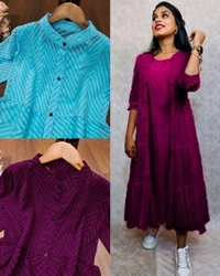 Latest Premium Quality Beautiful Georgette Woven Zikzak Jacket Kurta - Curious Blue, S