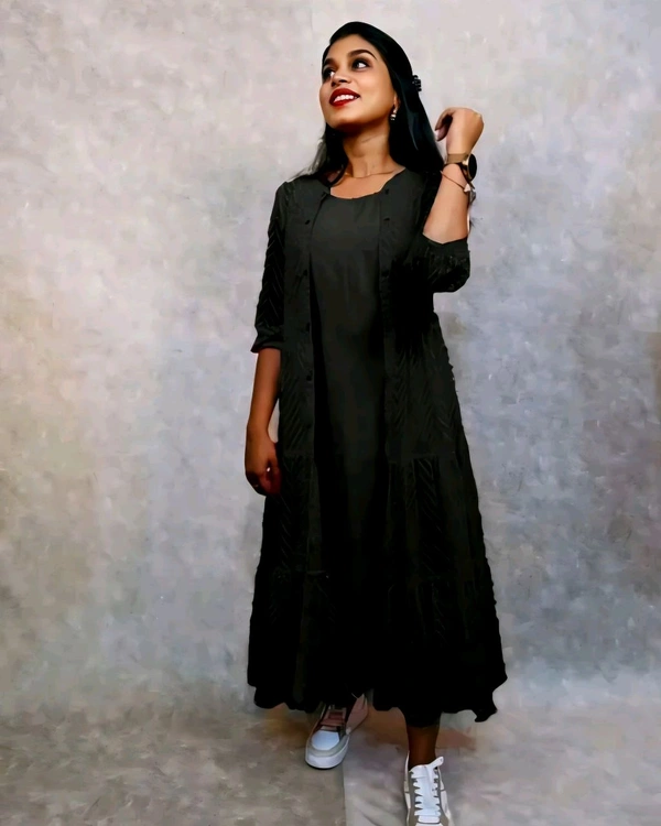Latest Premium Quality Beautiful Georgette Woven Zikzak Jacket Kurta - Curious Blue, S