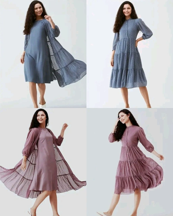 Latest Premium Quality Beautiful Georgette Woven Zikzak Jacket Kurta - Bouquet, M