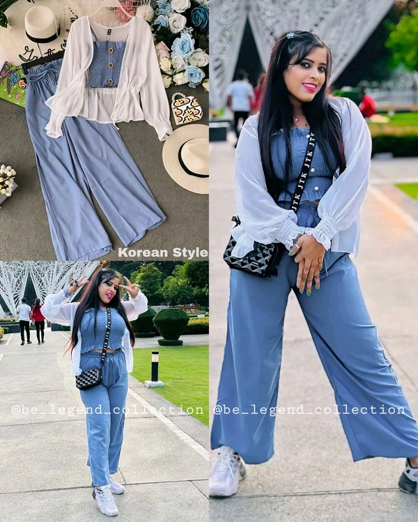 Korean Style Top & Bottom Sets - Polo Blue, S