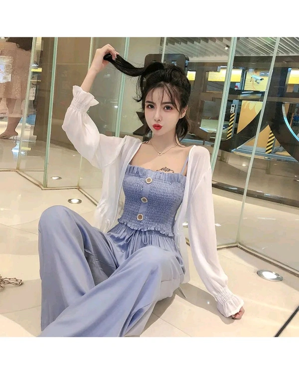 Korean Style Top & Bottom Sets - Polo Blue, M