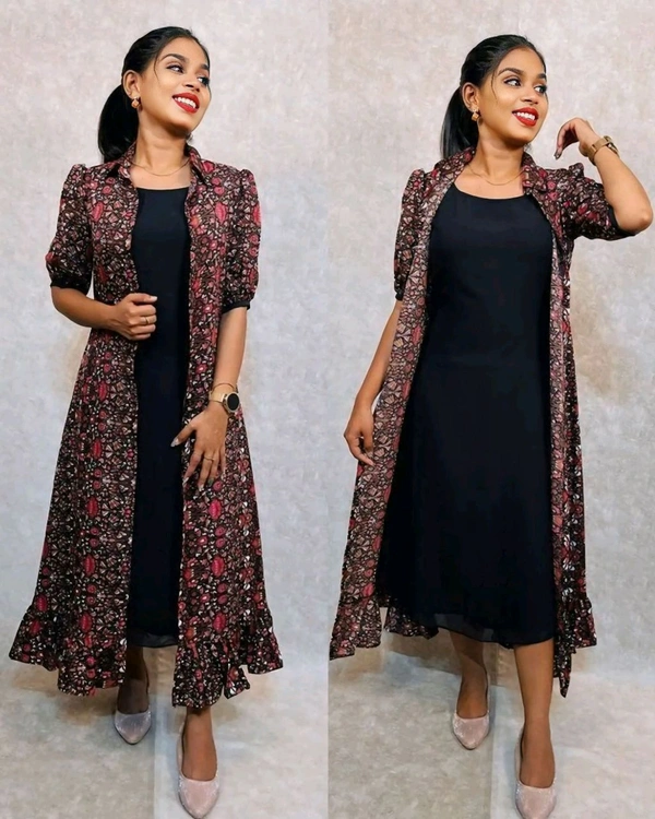 Attractive New Fashion Front Slit Long Jacket Kurta With Separate Stitched Inner - XS