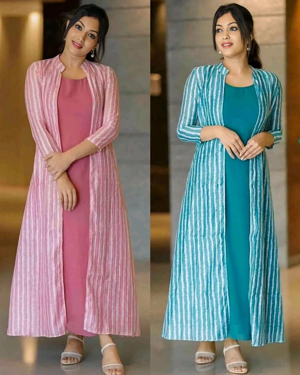 New Fashion Slit Long Jacket Kurta With Inner - Sky Blue, M