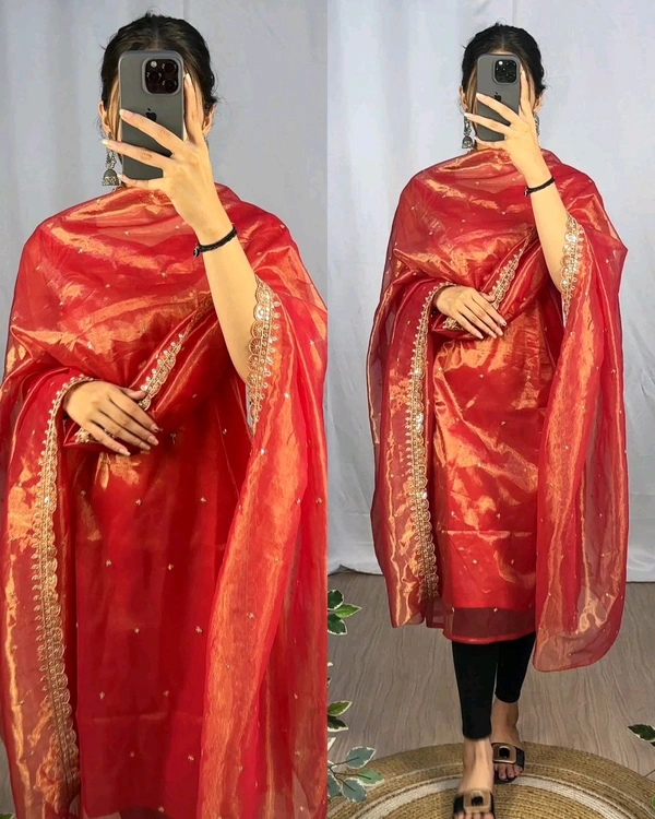 BANARASI TISSU TWO TONE WITH EMBROIDERY WITH 3mm SEQUENCE THREAD WORK 💎 - Copper Violet, 3XL