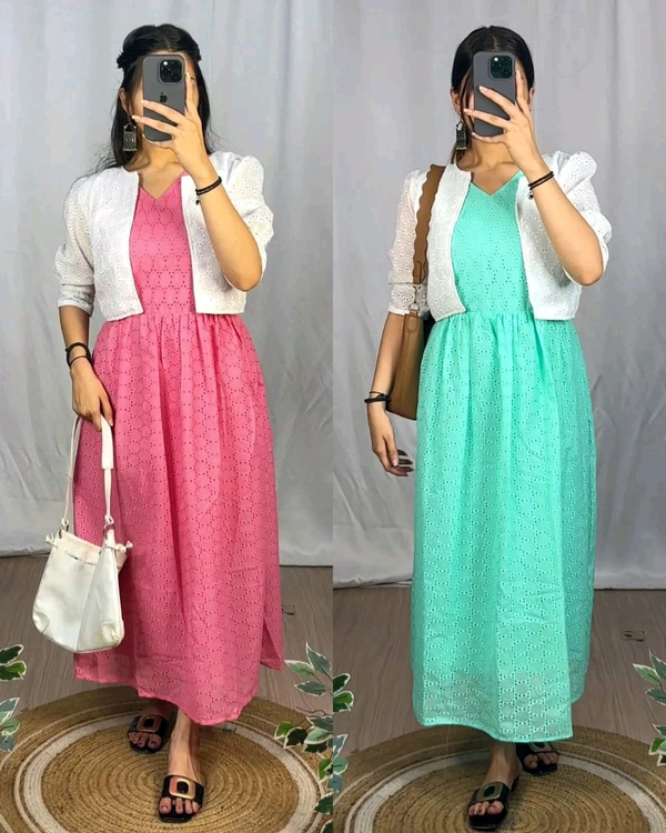 New Stylish Gown with Coat - Ice Blue, M