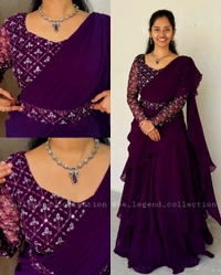 NEW DESIGNER PARTY WEAR LAHENGA SAREE WITH STICH BLOUSE WITH EMBROIDERY WORK - Free Size, Guardsman Red