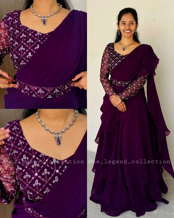 NEW DESIGNER PARTY WEAR LAHENGA SAREE WITH STICH BLOUSE WITH EMBROIDERY WORK - Free Size, Guardsman Red