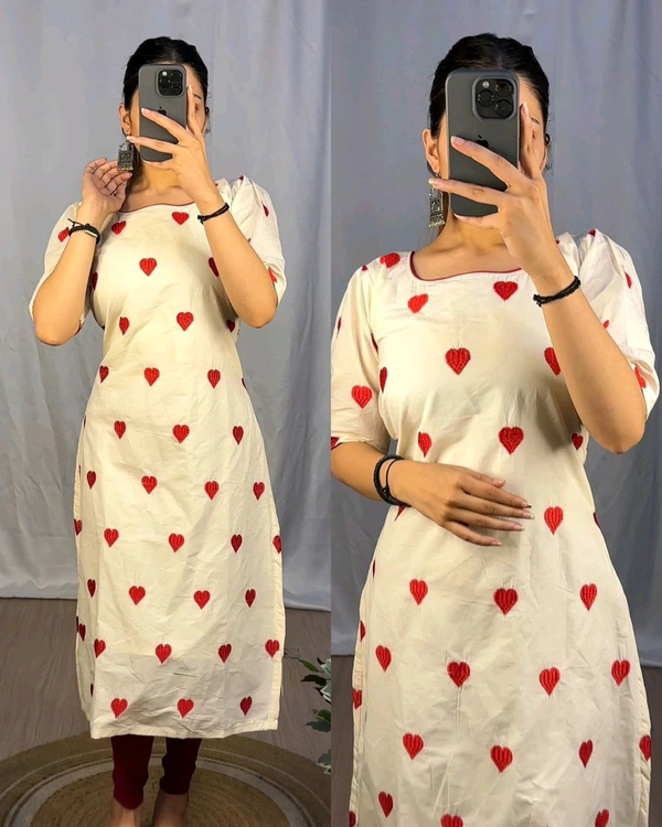 Daily Wear Beautiful ❤️ Embroidery Kurti - Red, 2XL