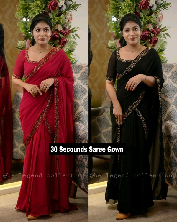 30 Secounds Gown Saree - Red, S