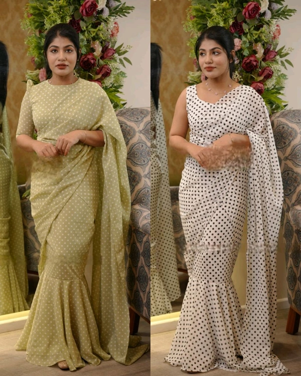 30 Secounds Gown Saree - Dot White, 2XL