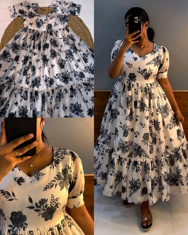 Trendy Very premium quality kota frock - L, White & Black
