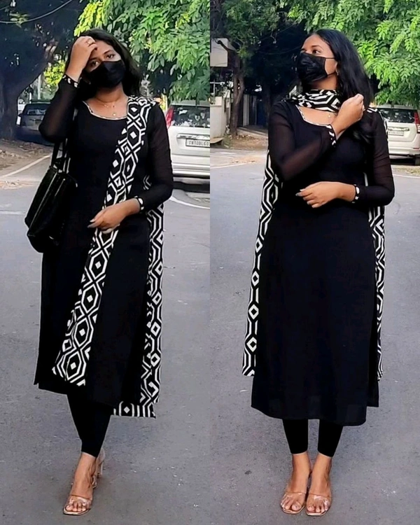 Style BLACK kurti With Dupatta - M