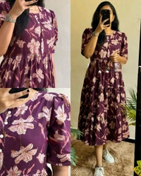 Beautiful Flower print Cotton Full Flair Middy Gown - Morocco Brown, M
