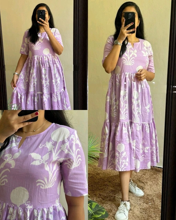 Beautiful Flower print Cotton Full Flair Middy Gown - Mauve, 3XL