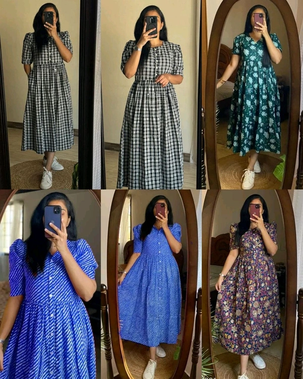 Beautiful Flower print Cotton Full Flair Middy Gown - Cornflower Blue, 3XL