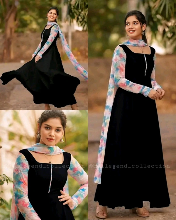 Trendy kurti with dupatta - Black, 2XL