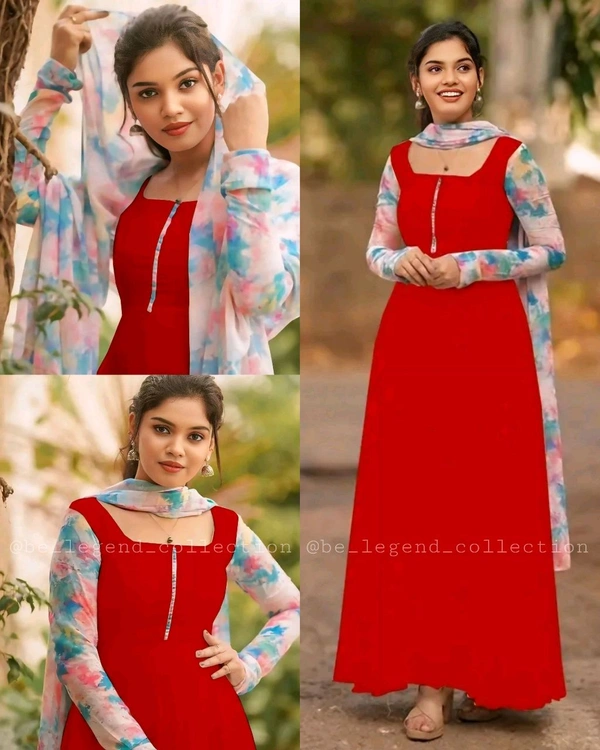Trendy kurti with dupatta - Red, 2XL