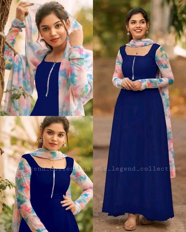 Trendy kurti with dupatta - Blue, 2XL