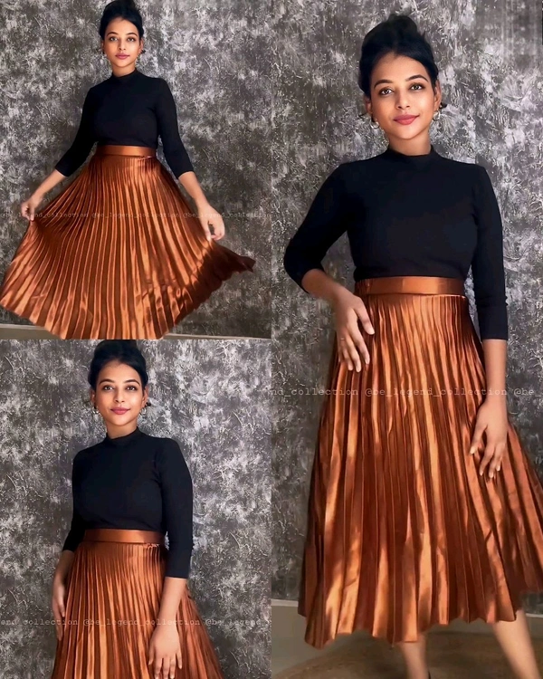 Trendy Combo Latest Womens Tops & Skirt - Gold Shade Copper, S