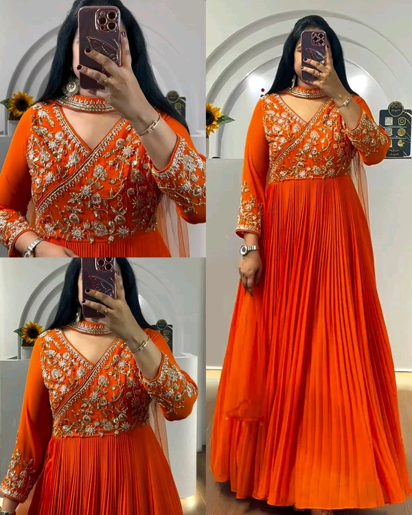 Trendy Embroidered Sequence Work Long Gown Sequence Work - L