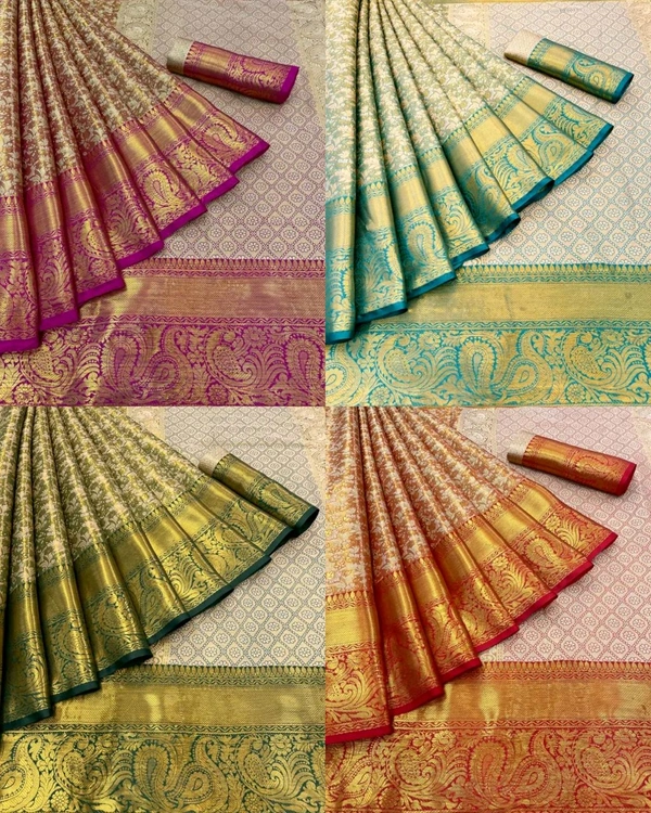 Kanjivaram silk sarees new model 2024 collection wedding party wear - Teal, Free Size