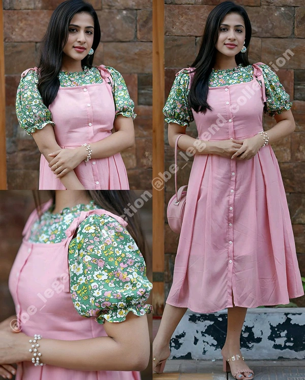 Pink Rayon Floral Printed Two Piece Dungarees - XL
