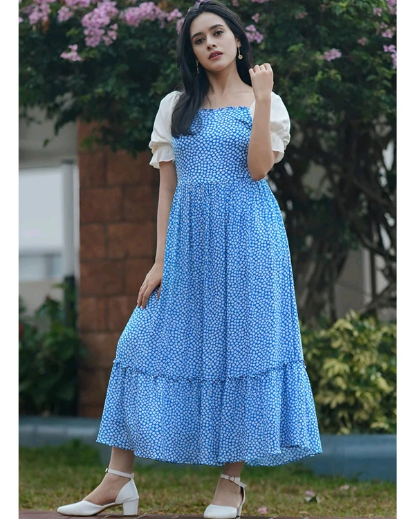 Blue Printed One Piece Dress - S