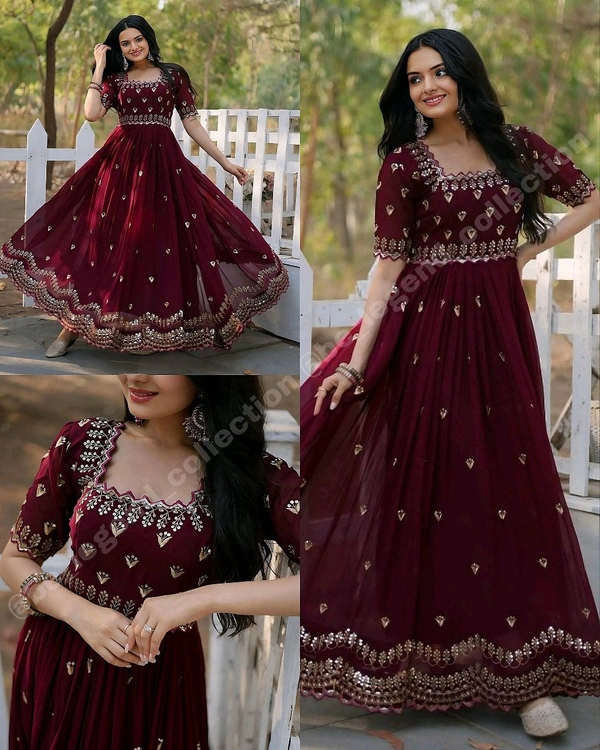 Designer Gown is luxury clothing Considered to be high quality Made by Zari-Thread & Sequins Embroidery - L