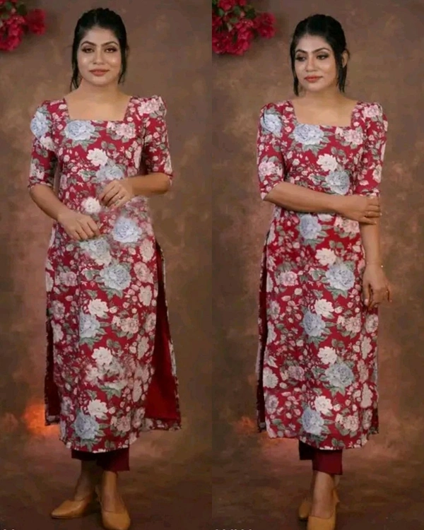 Stylish Women Casual Printed Round-Neck Kurti - Maroon, 2XL