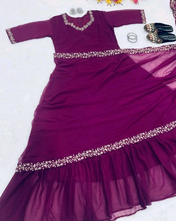 30 Secounds Gown Saree - S, Purple