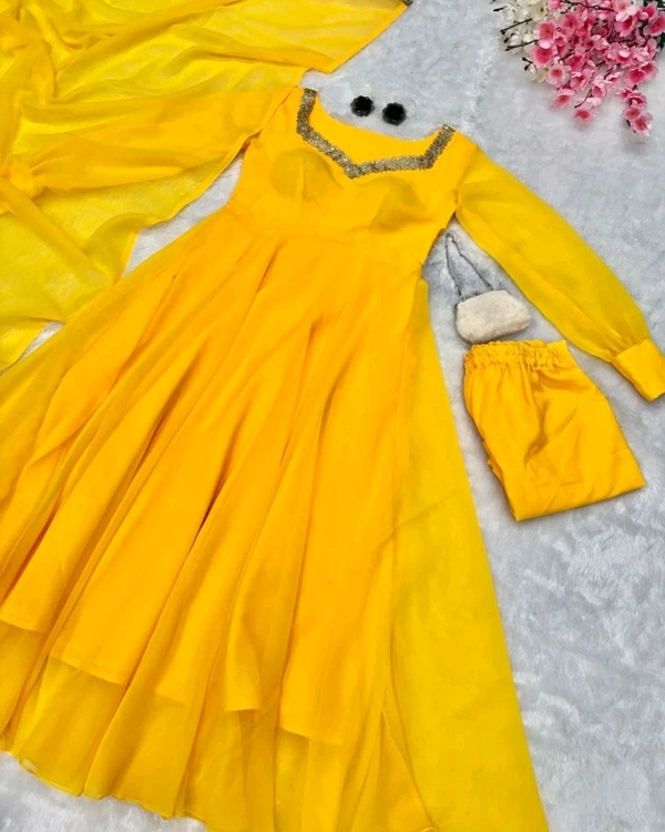 Elegance with Modern Exclusive Anarkali Design 🌸 - L, Yellow
