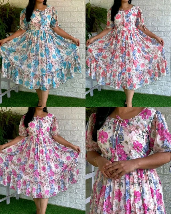 Urbane Latest Women Dresses - Sky Blue With Flower, XL