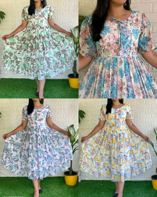 Urbane Latest Women Dresses - Lite Blue With Flower, S