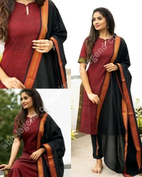 Superior And Elegant Cotton Kurta With Dupatta Set  - Blue, S