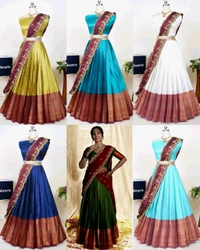 Trendy Traditonal Half Saree for Women - Green, Unstitched