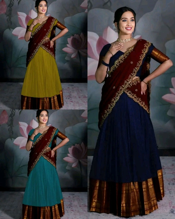Trendy Traditonal Half Saree for Women - Fountain Blue, Unstitched