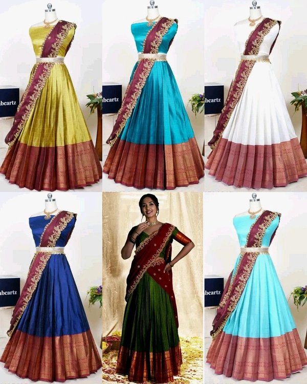 Trendy Traditonal Half Saree for Women - White, Unstitched