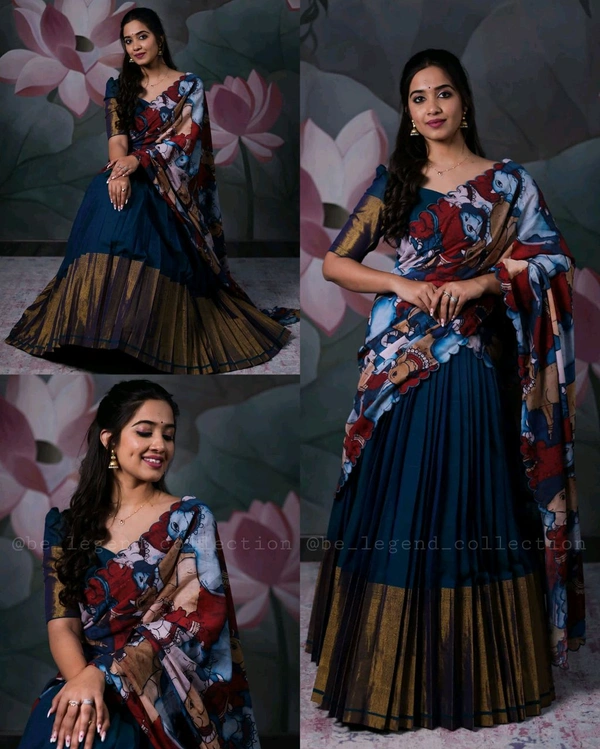 Trendy Traditonal Half Saree for Women - Blue, Unstitched